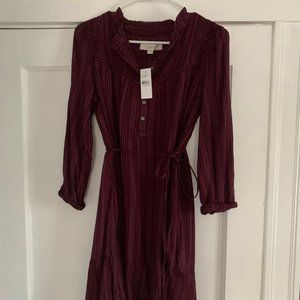 NWT - Loft - Pleated Button Drop Waist Dress - Small